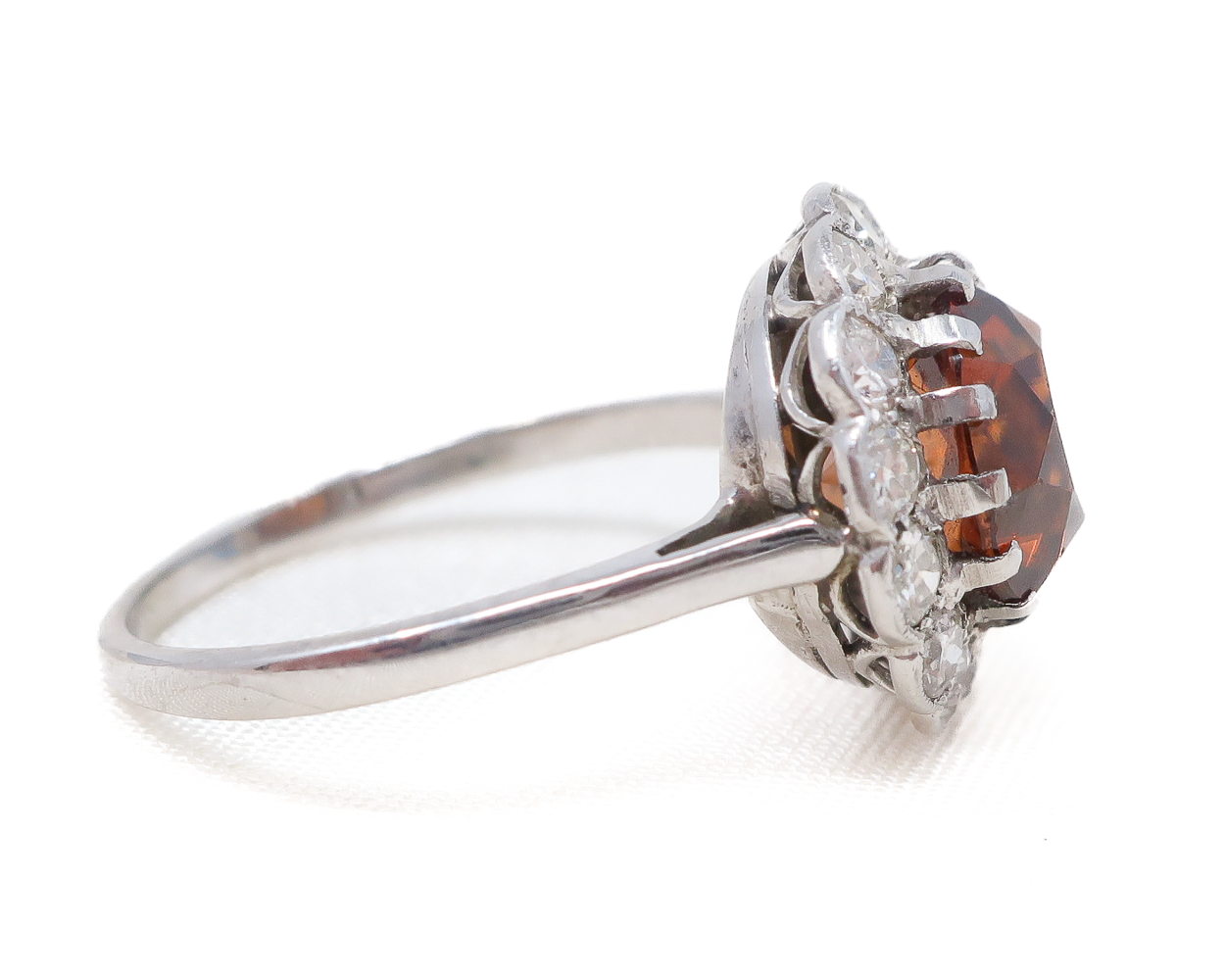 Midcentury Red Zircon Diamond Halo Ring