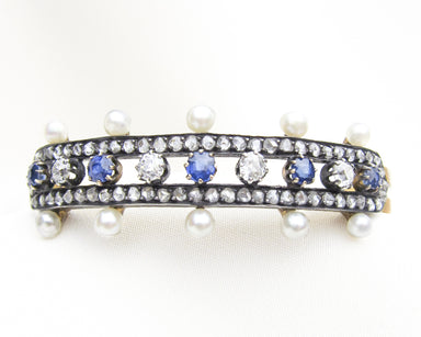 Victorian French Diamond, Sapphire & Pearl Bangle