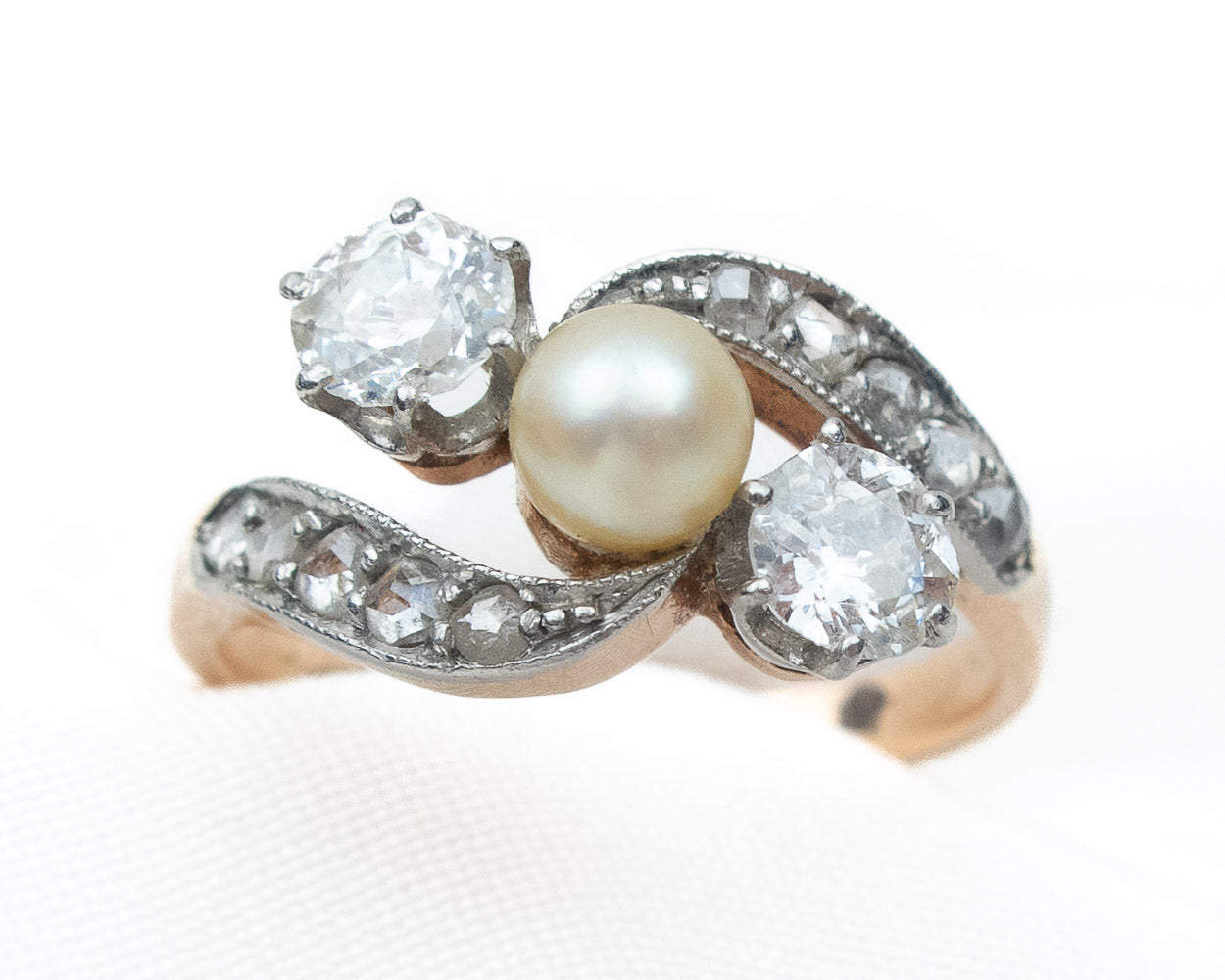 Edwardian Diamond & Pearl Bypass Ring