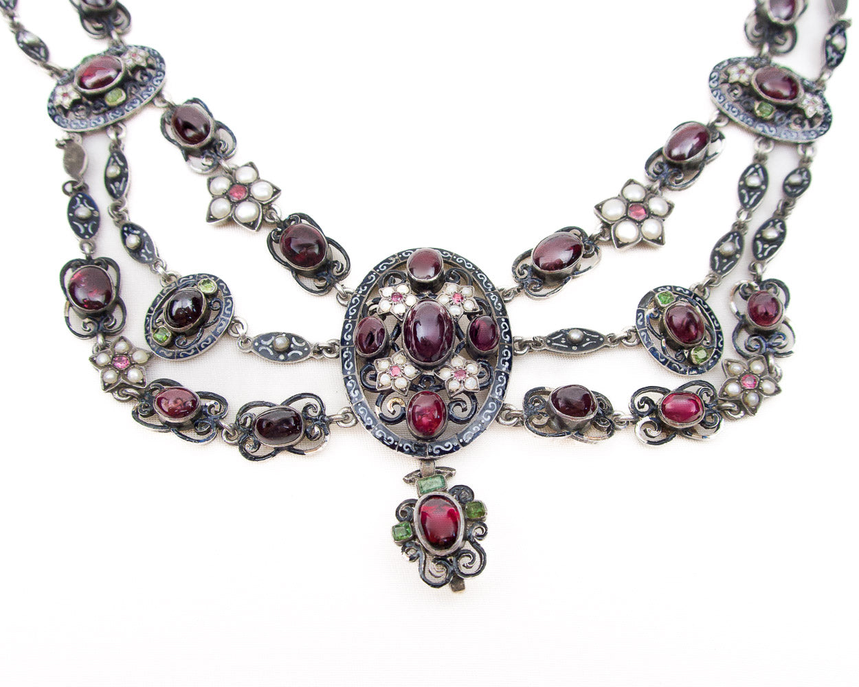 Victorian Garnet & Pearl Festoon Necklace