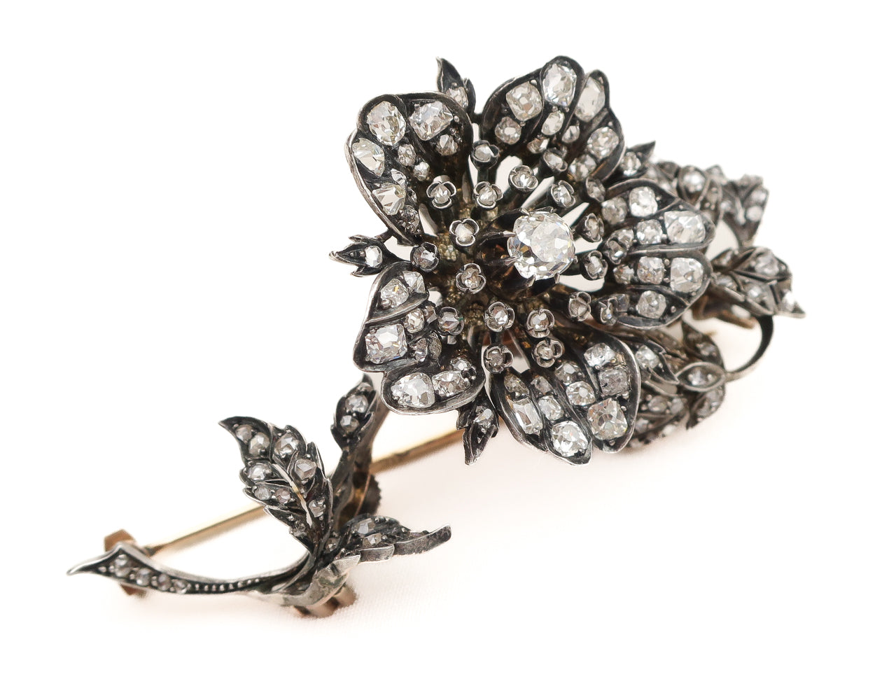 Victorian Rose-Cut Diamond Floral Brooch