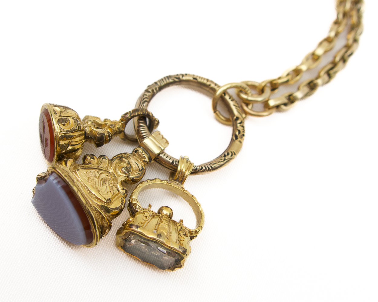 Victorian 9KT Chain with Three Fobs