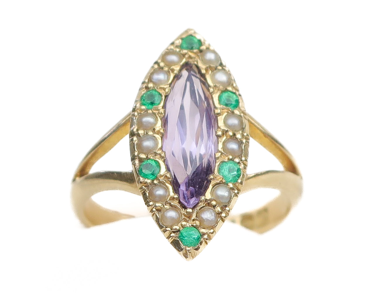 Victorian Amethyst & Emerald Suffragette Ring