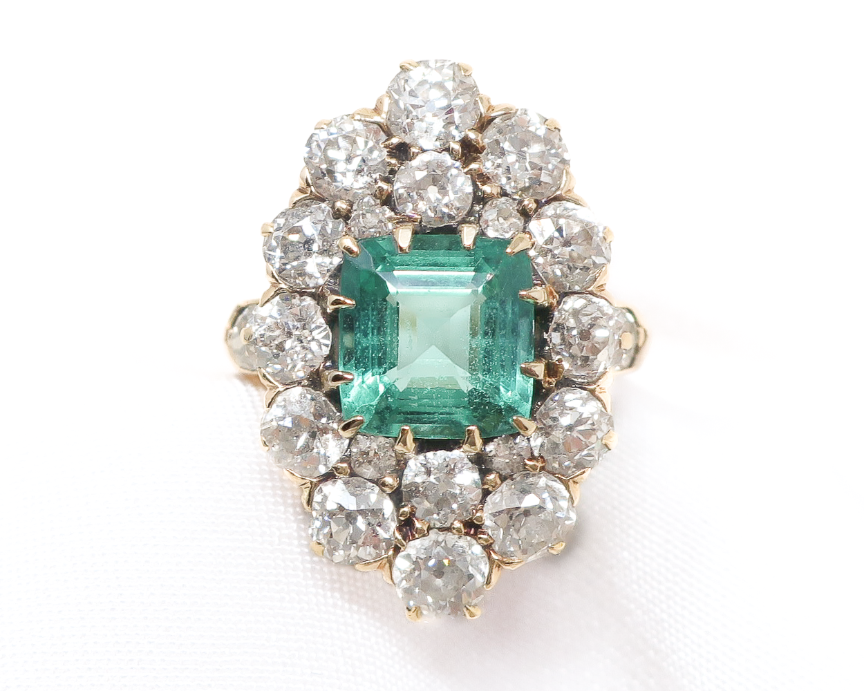 Late-Victorian Emerald and Diamond Navette Ring