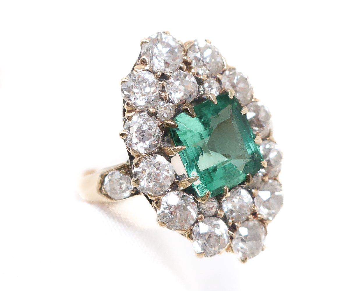 Late-Victorian Emerald and Diamond Navette Ring
