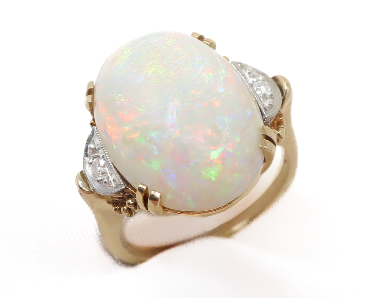 1940s Opal Dinner Ring with Diamonds