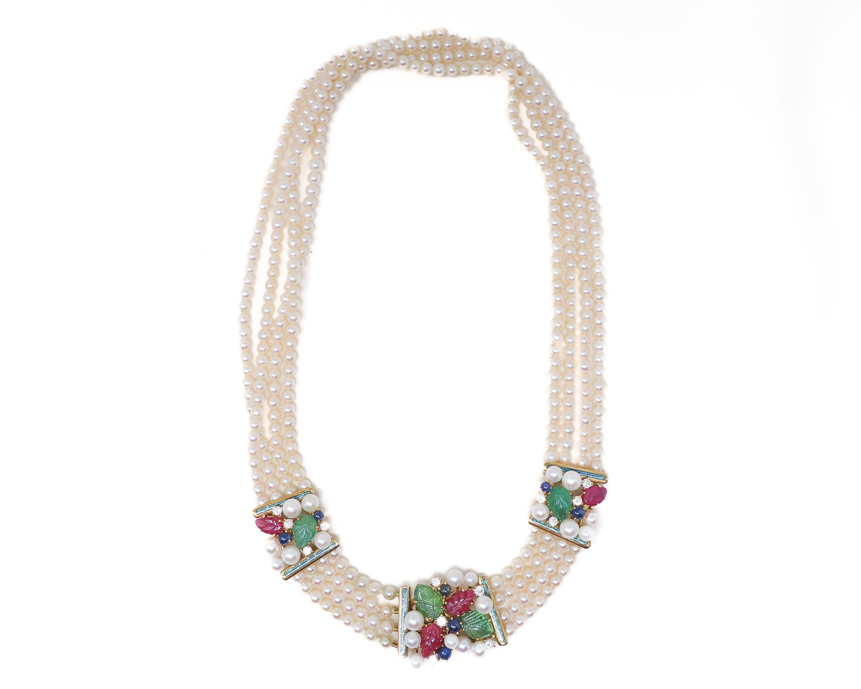 1970s Pearl Strand Necklace with Gemstones