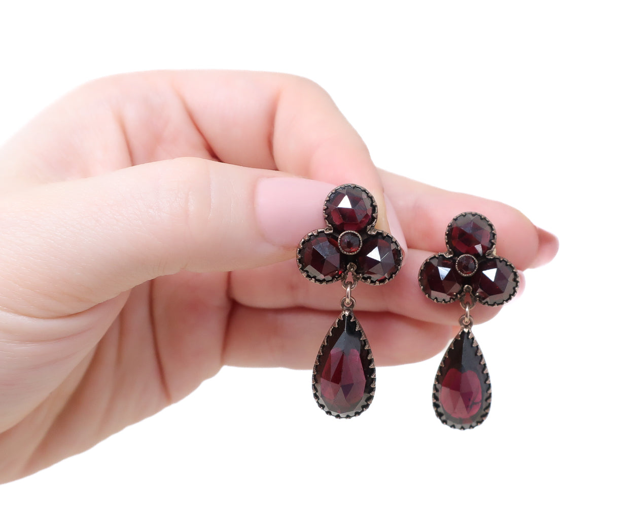 Victorian Rose-Cut Garnet Drop Earrings