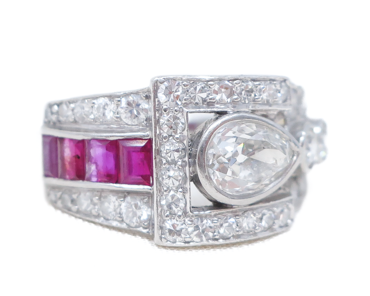 Art Deco Diamond and Ruby Buckle Ring