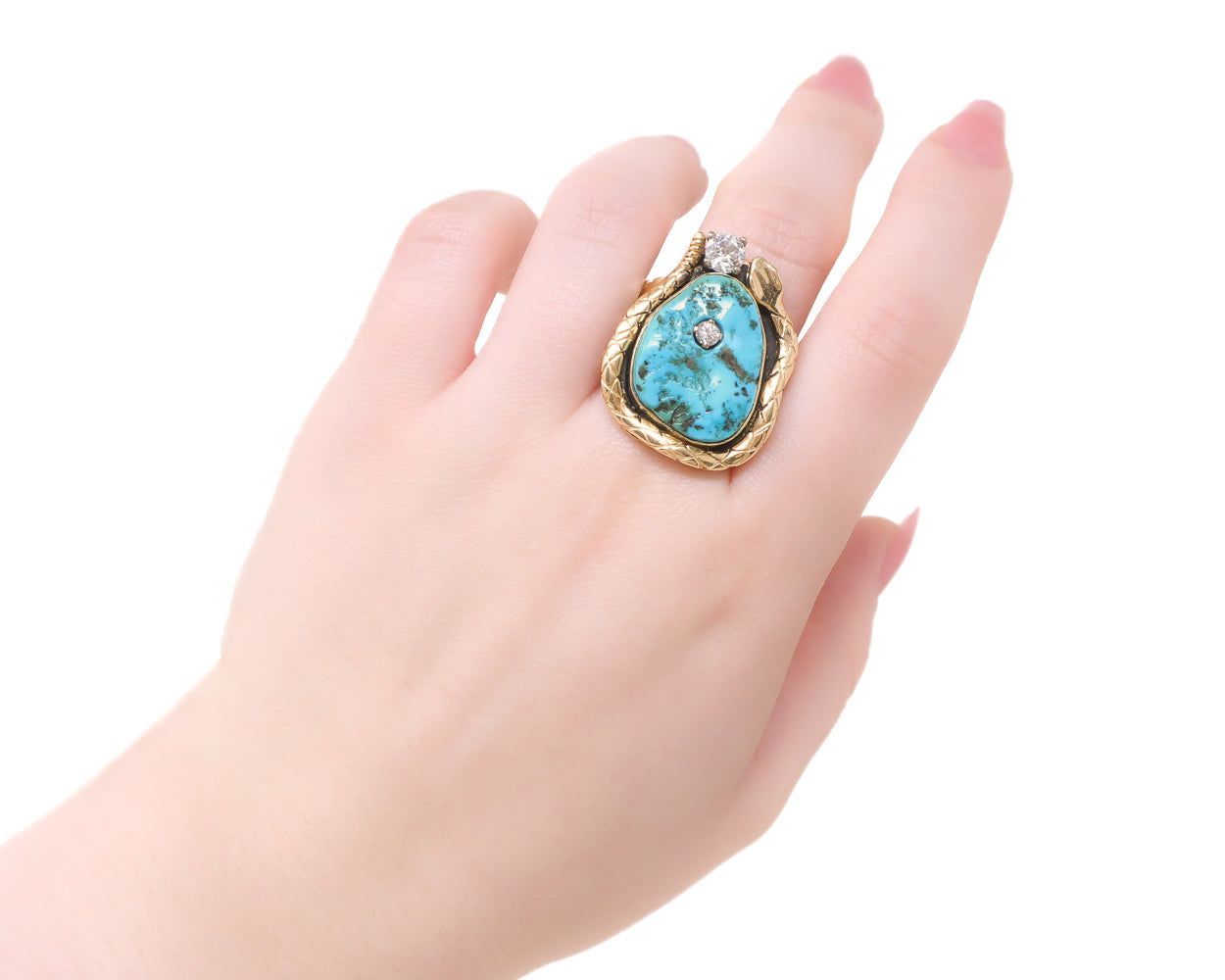Late-Midcentury Turquoise Ring with Diamonds