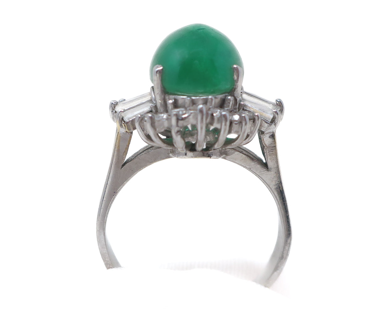 Midcentury Emerald Cabochon Ring with Diamonds