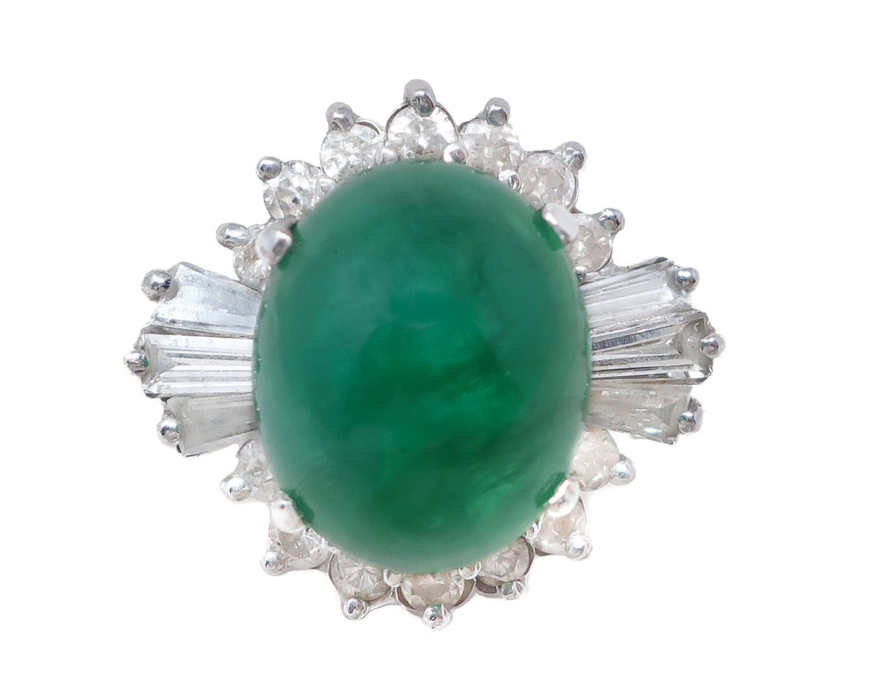 Midcentury Emerald Cabochon Ring with Diamonds