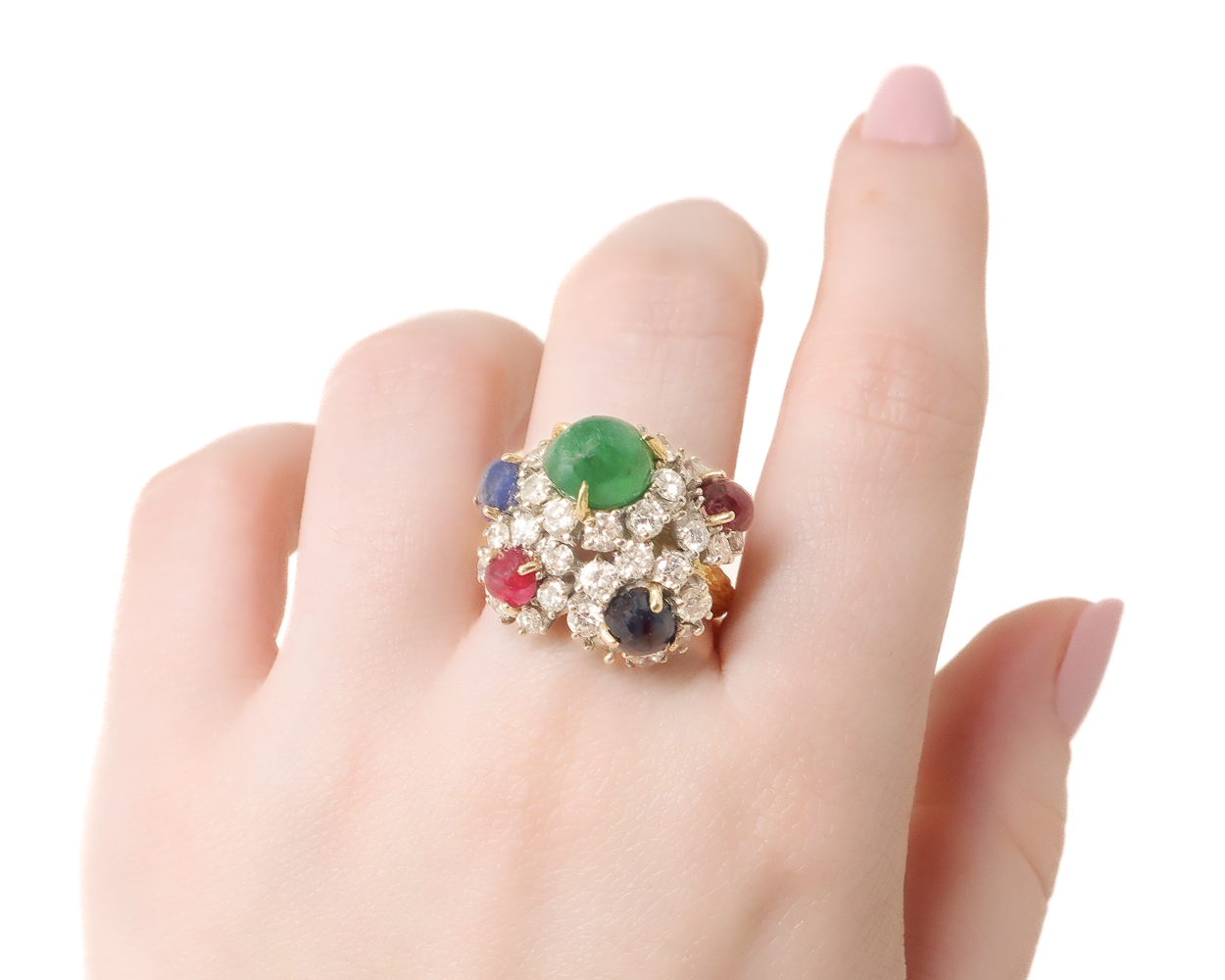 1970s Gemstone and Diamond Cluster Ring