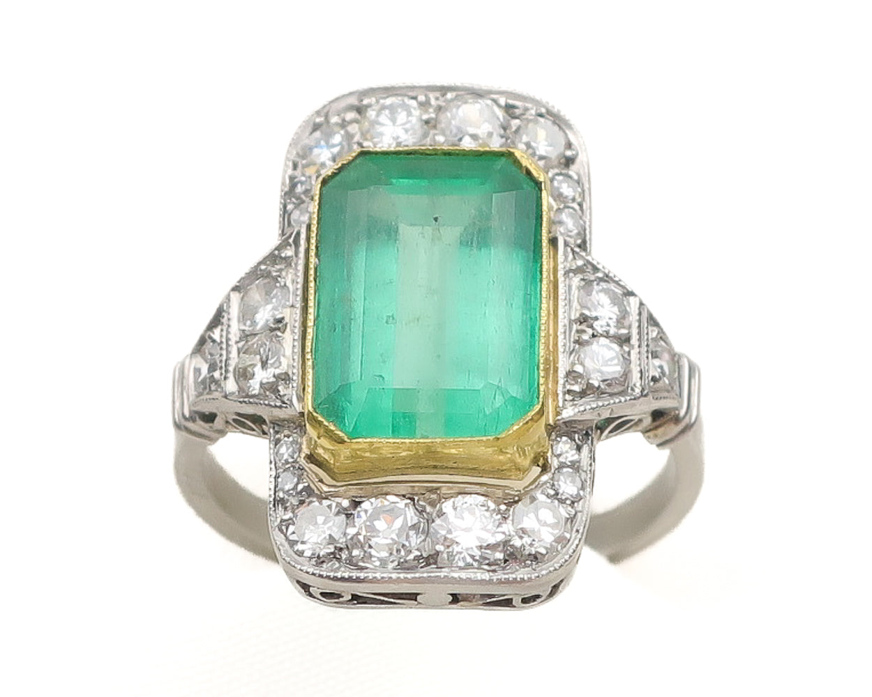 Art Deco Emerald Halo Ring