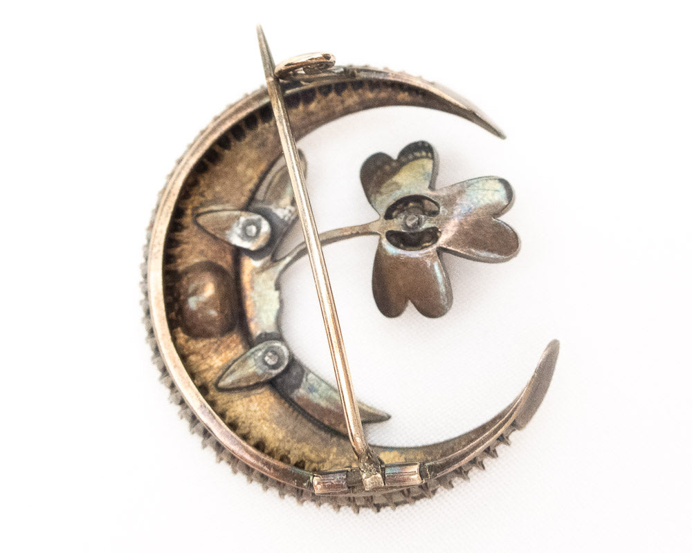 Early-Victorian Rose-Cut Diamond Crescent Pendant/Brooch