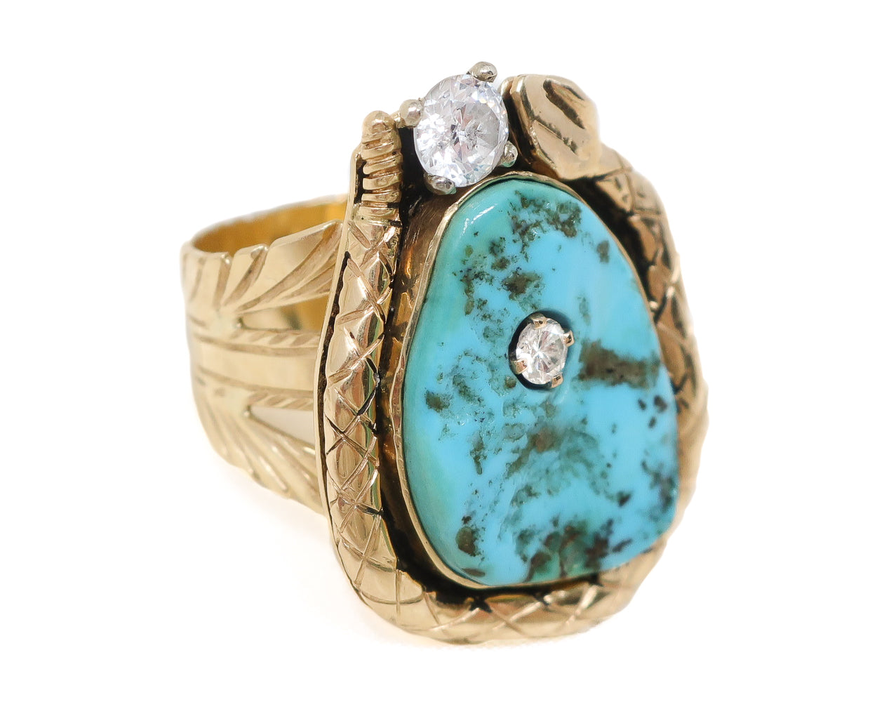 Late-Midcentury Turquoise Ring with Diamonds