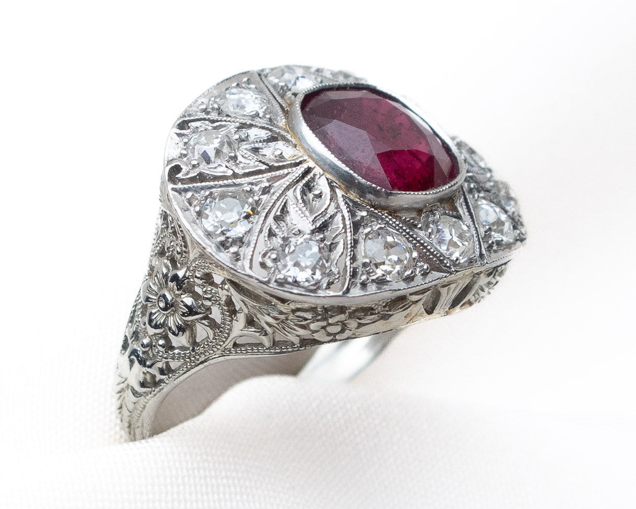 Art Deco Ruby & Diamond Halo Ring
