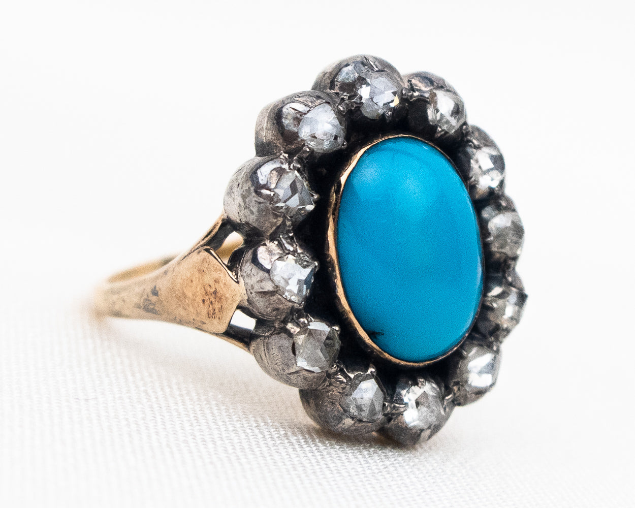 Victorian Turquoise and Rose-Cut Diamond Halo Ring