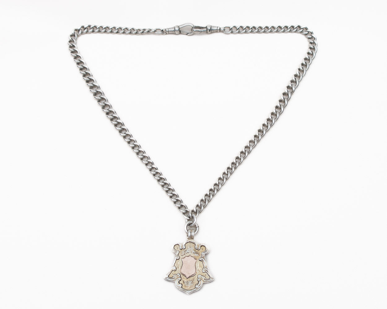 Art Deco Silver Watch Chain/Necklace with Charm