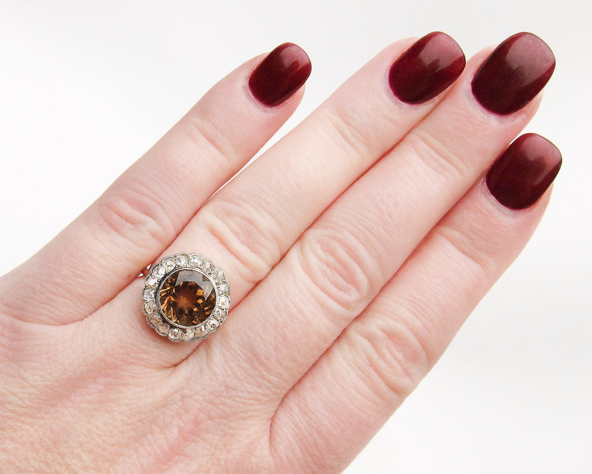 Edwardian Tourmaline & Diamond Halo Ring