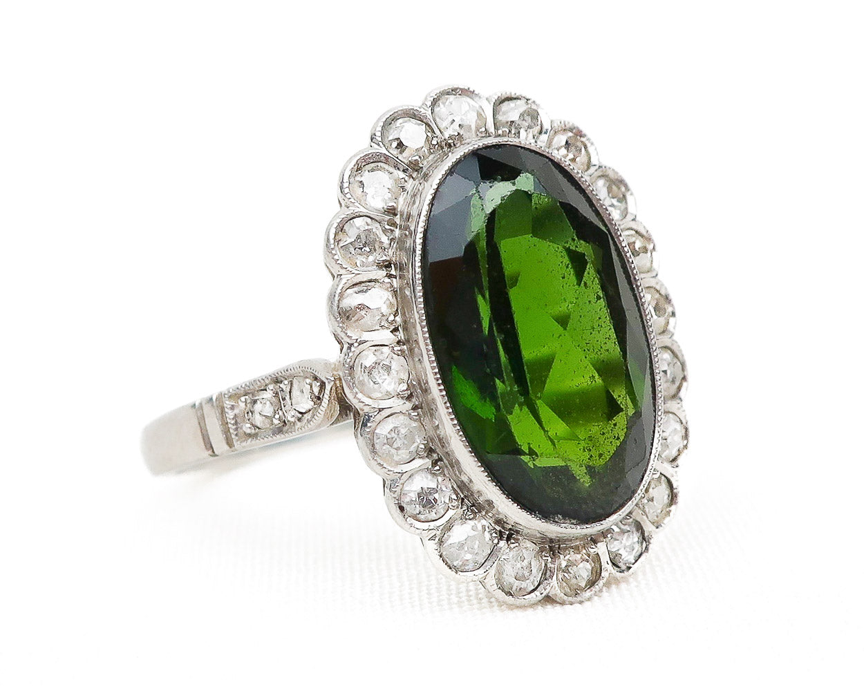Retro-Era Green Tourmaline & Diamond Ring