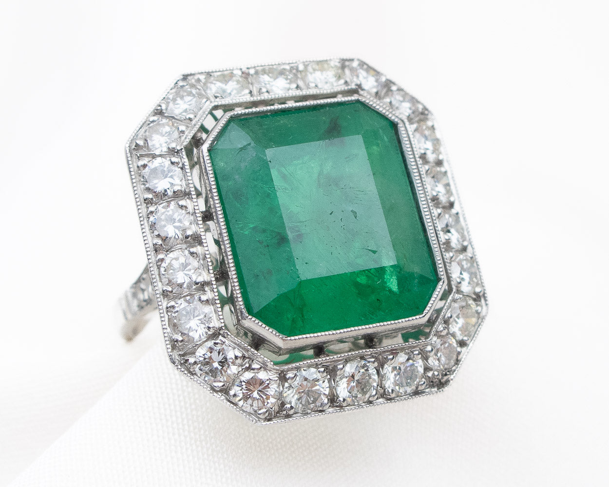 Midcentury Emerald Diamond Halo Ring