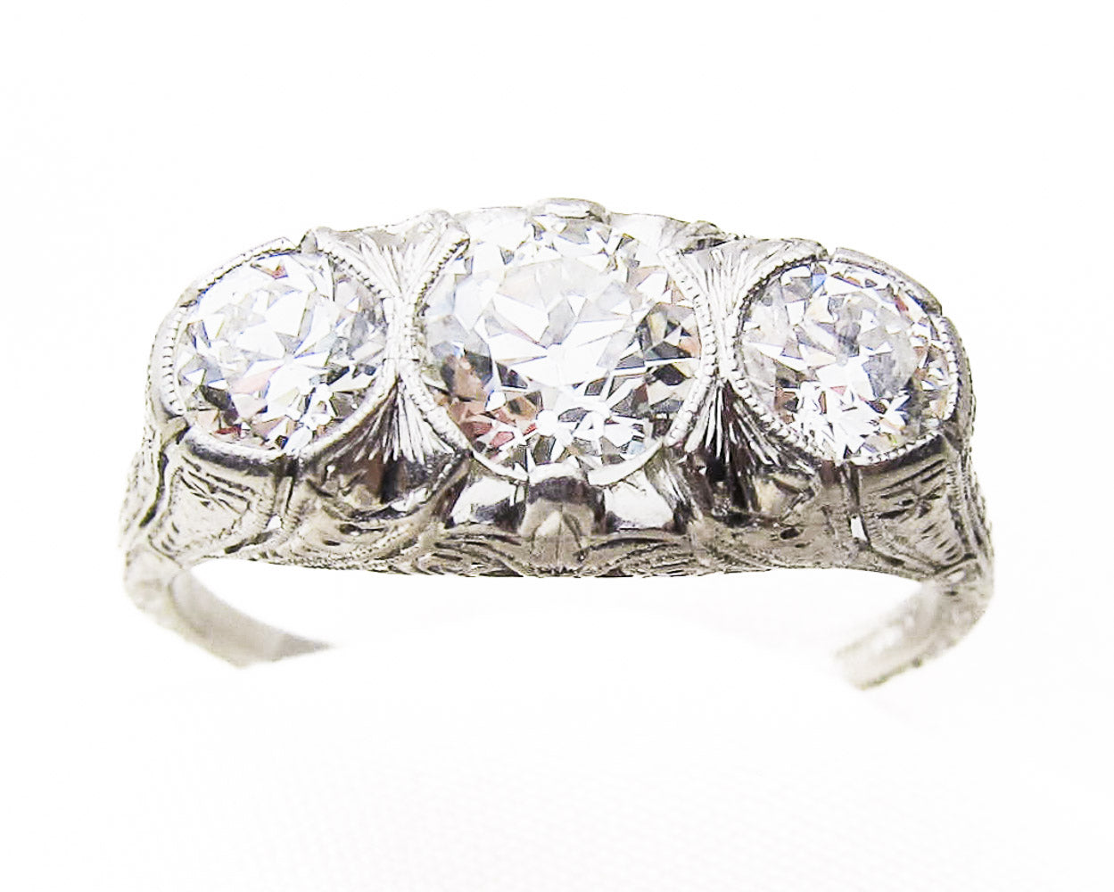 Art Deco Platinum 3-Stone Diamond Ring