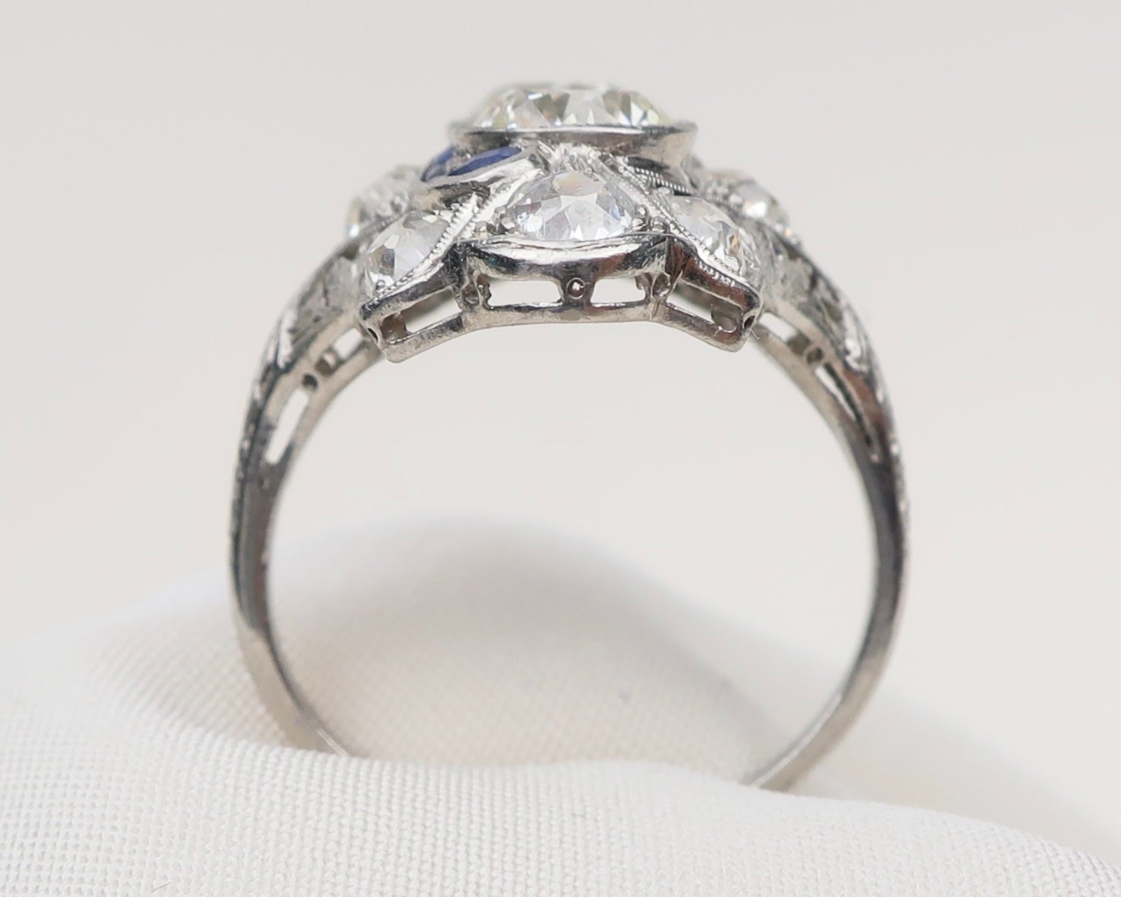 Art Deco North-South Diamond & Sapphire Cocktail Ring