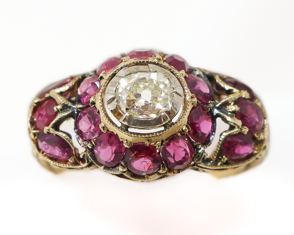 Antique Edwardian Ruby Diamond Cluster Ring 1.12ct Ruby Dated 1903 - Ruby  Lane