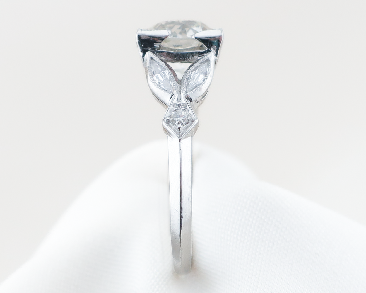 Art Deco 1.90-Carat Diamond Ring with Marquise Accents