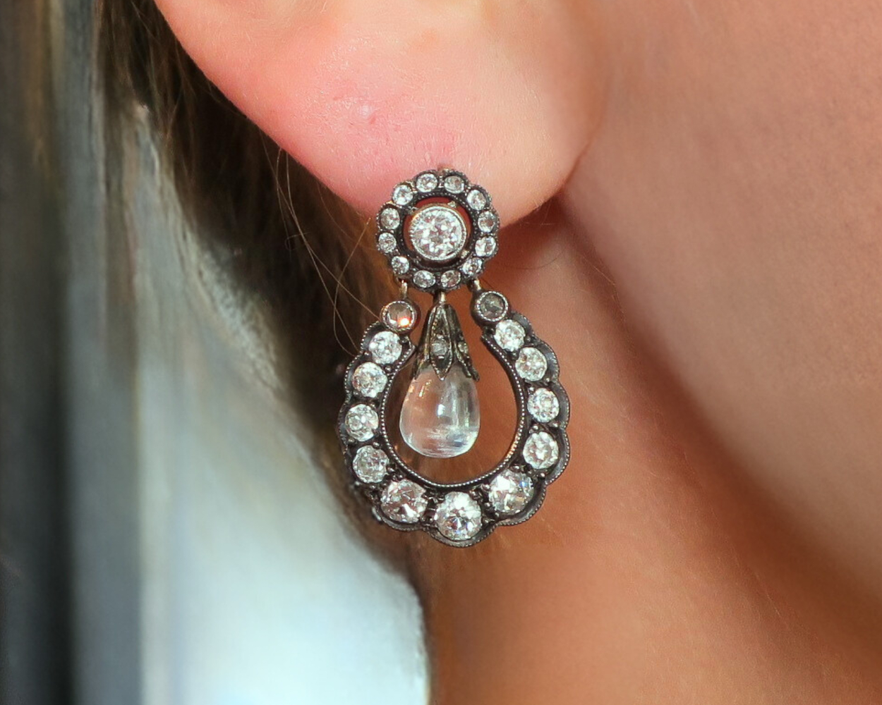 Victorian Moonstone & Diamond Earrings