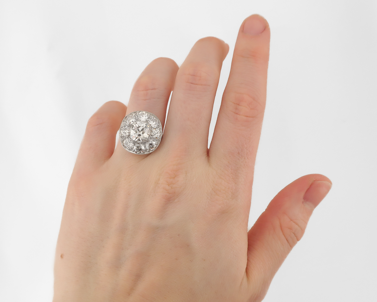 Art Deco Round Diamond Cluster Ring