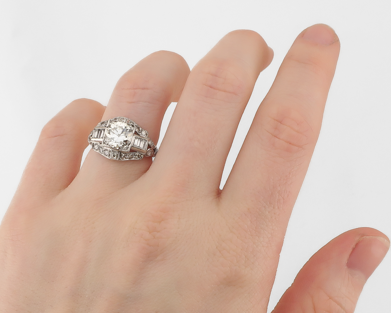 1930s Fancy Platinum Diamond Engagement Ring