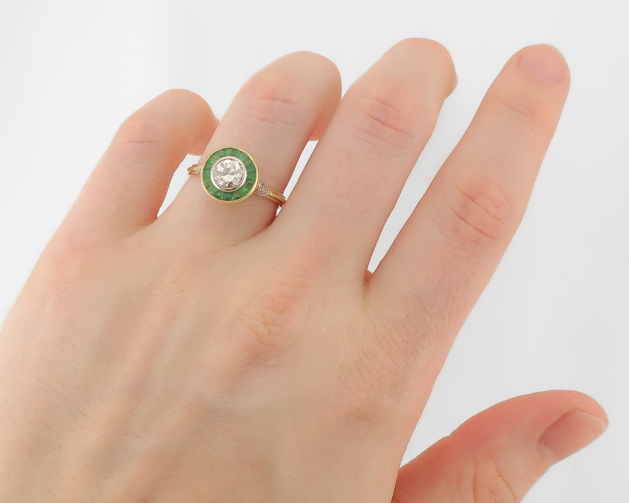 Art Deco Emerald & Diamond Target Ring