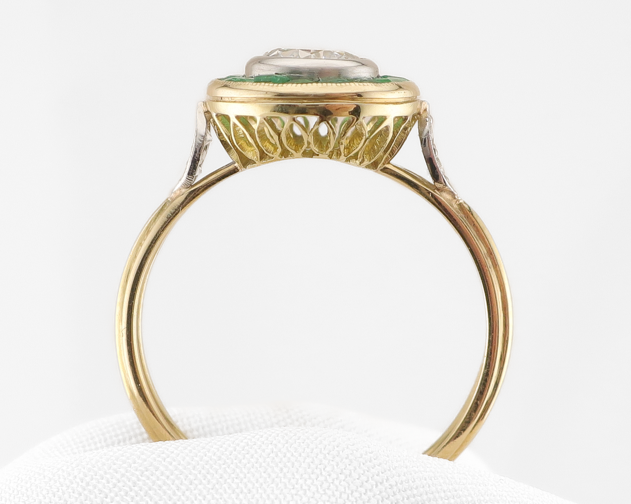Art Deco Emerald & Diamond Target Ring