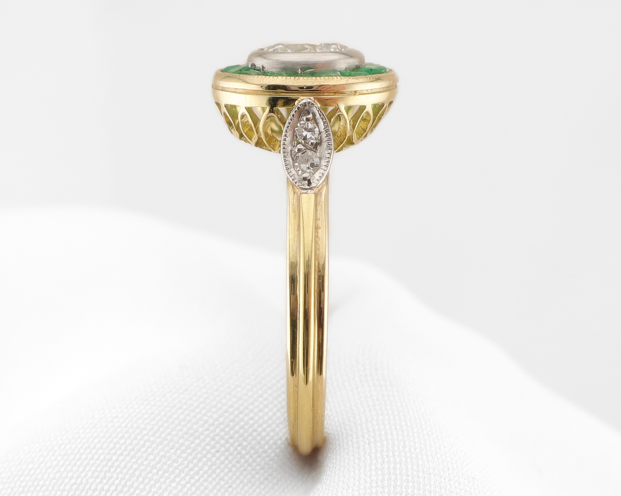 Art Deco Emerald & Diamond Target Ring