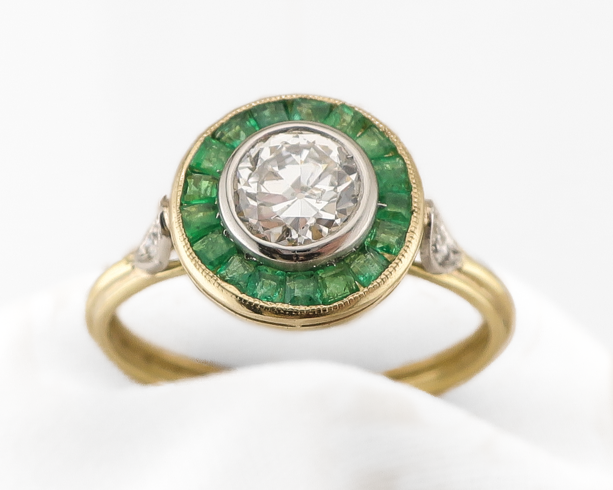 Art Deco Emerald & Diamond Target Ring