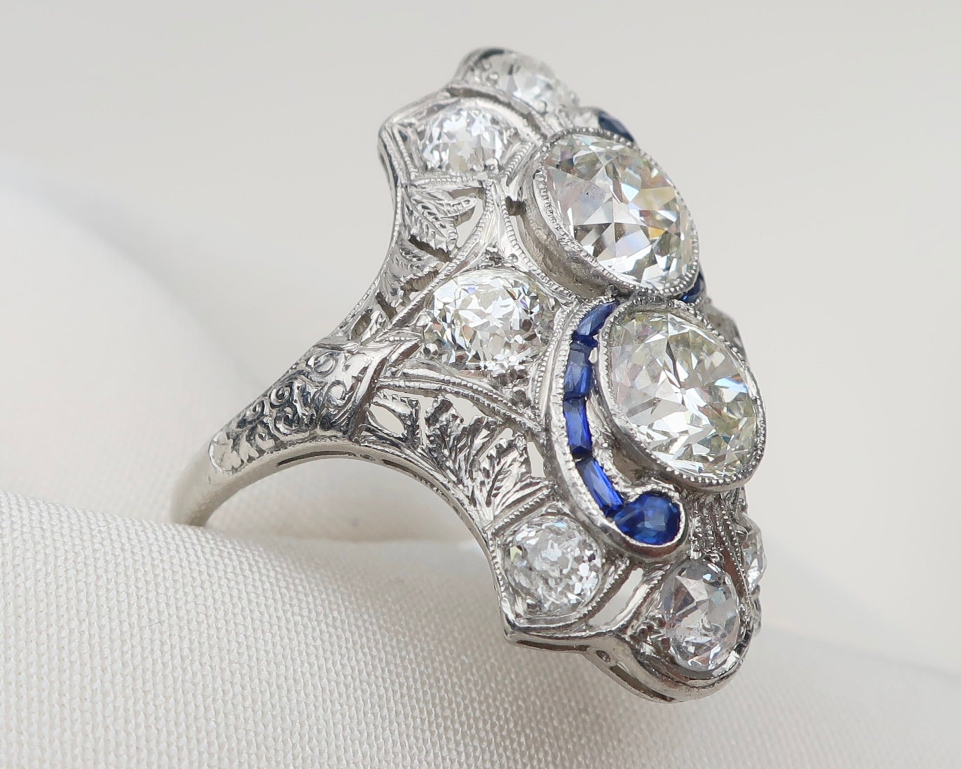 Art Deco North-South Diamond & Sapphire Cocktail Ring