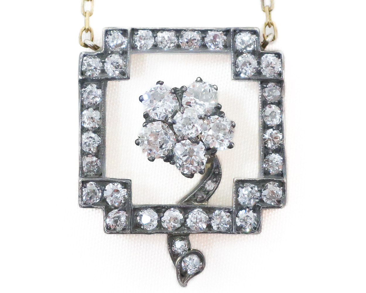 Victorian Square Diamond Floral Pendant