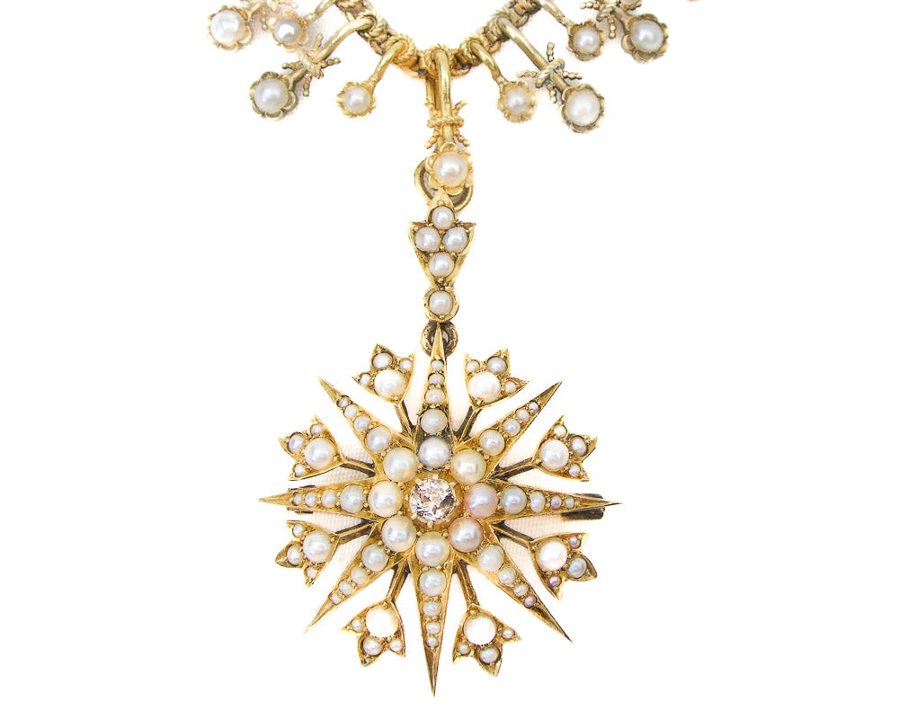 Circa 1870 Seed Pearl and Diamond Necklace