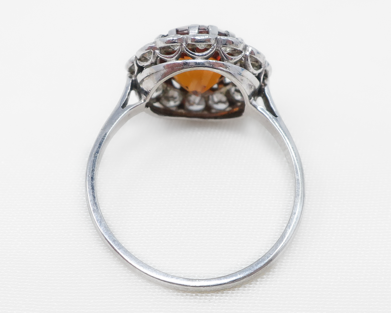 Midcentury Red Zircon Diamond Halo Ring