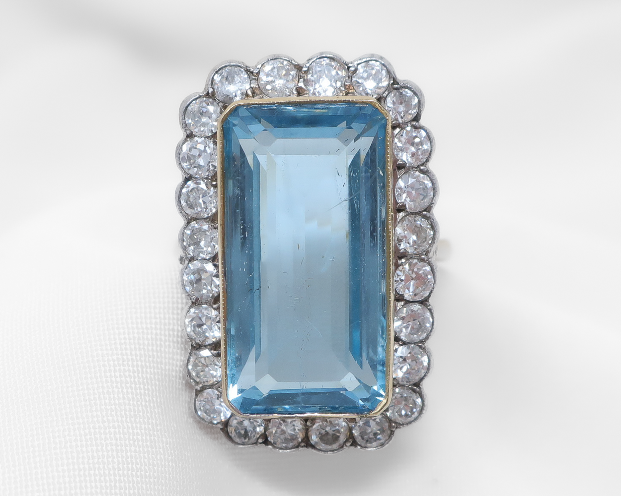 Art Deco Aquamarine & Diamond Halo Ring