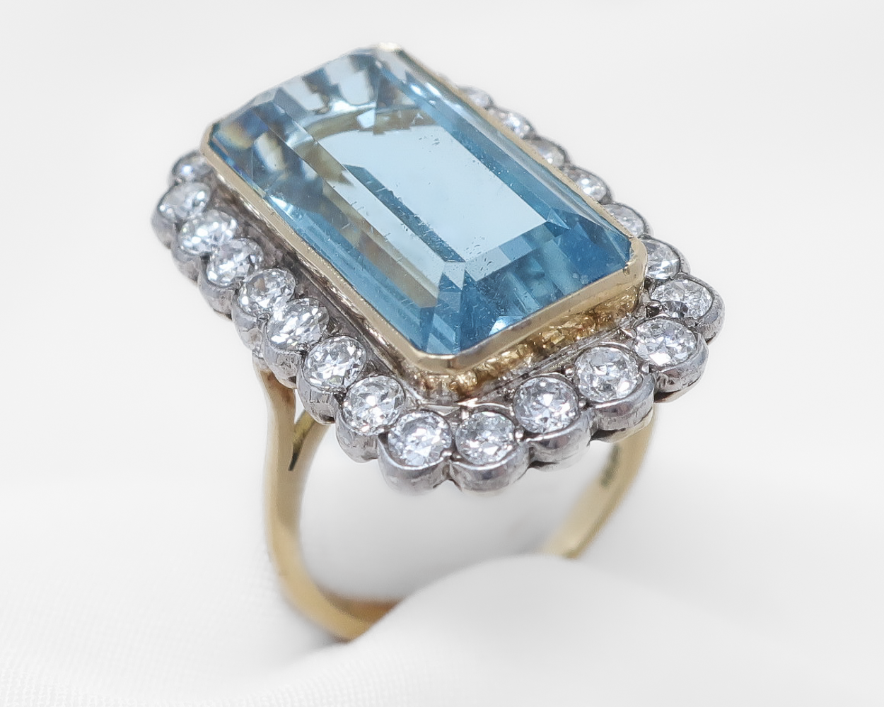 Art Deco Aquamarine & Diamond Halo Ring