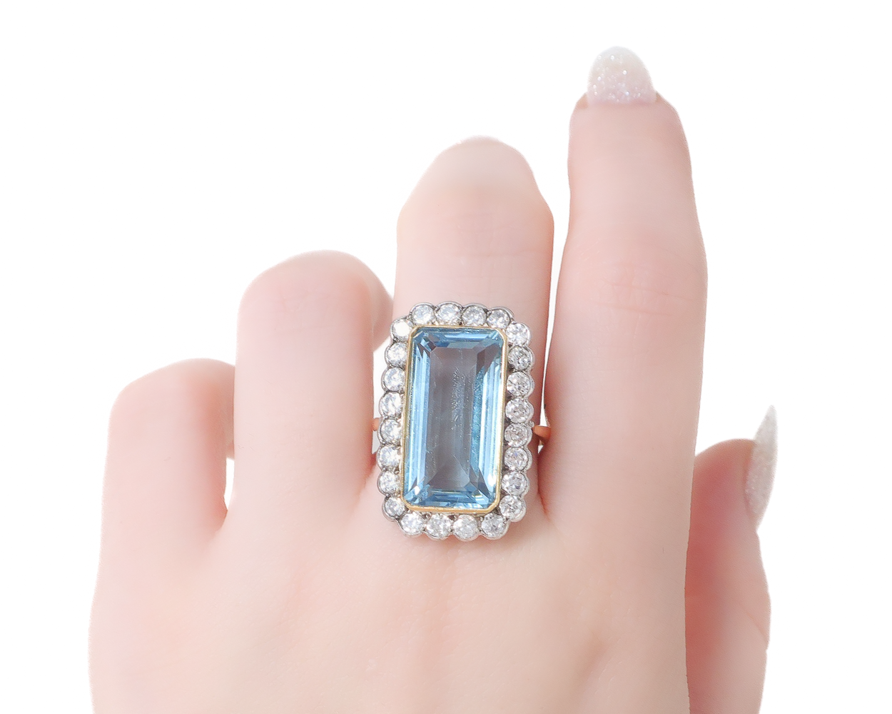 Art Deco Aquamarine & Diamond Halo Ring