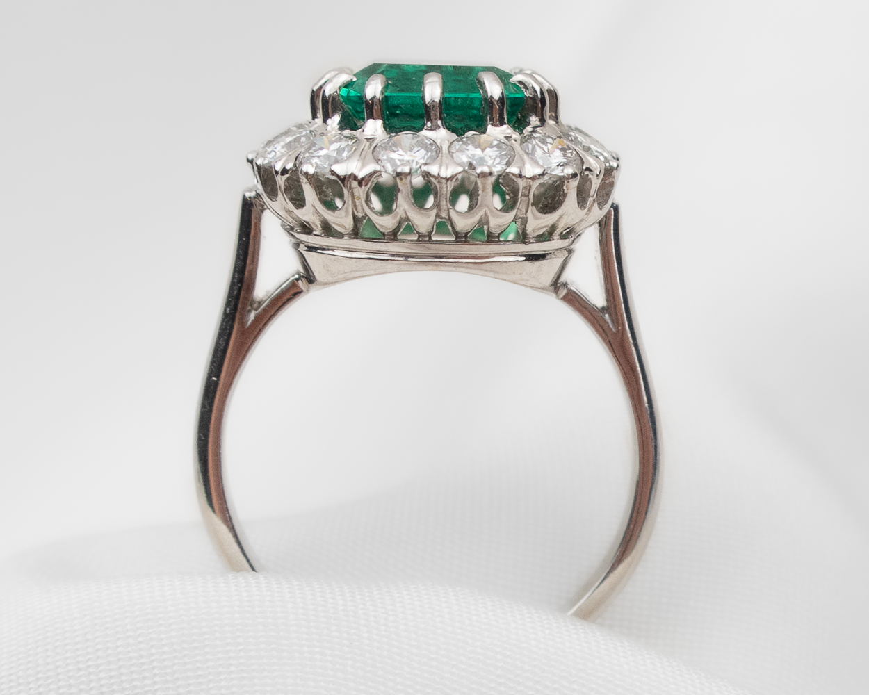 Midcentury Emerald & Diamond Halo Ring