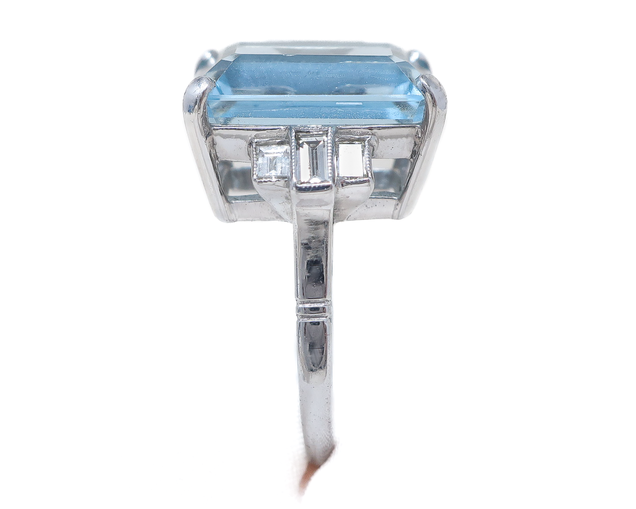 Midcentury Aquamarine Ring with Baguette Diamonds
