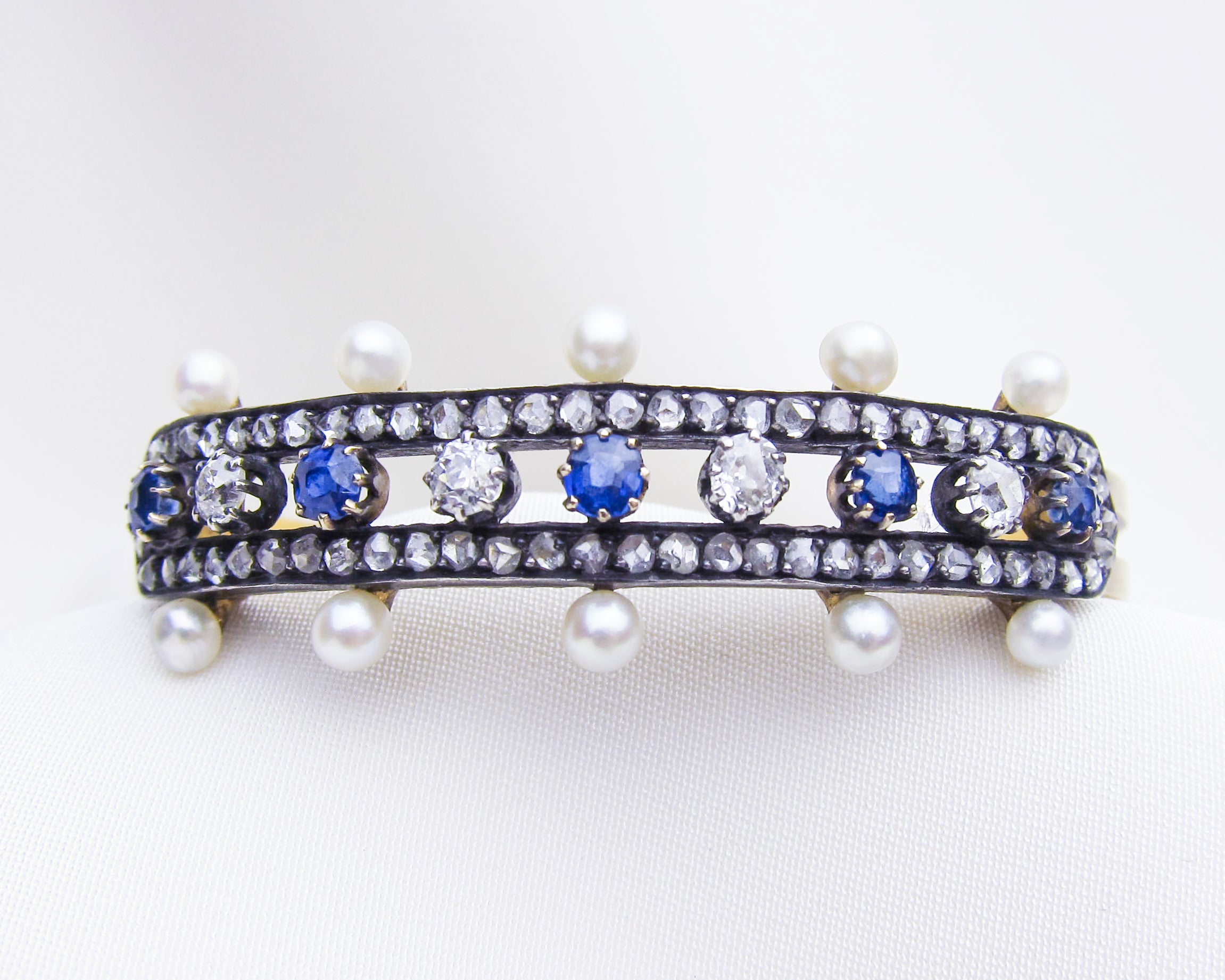 Victorian French Diamond, Sapphire & Pearl Bangle