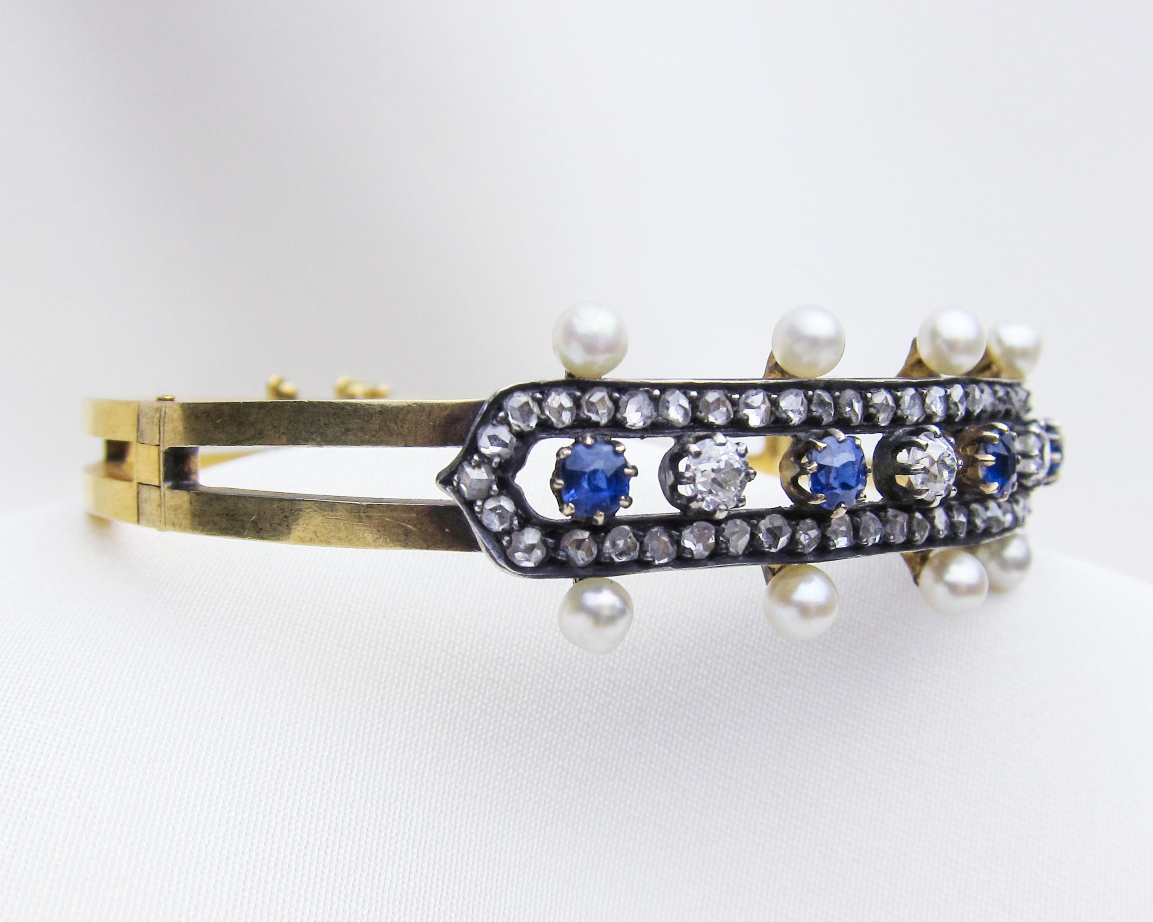 Victorian French Diamond, Sapphire & Pearl Bangle