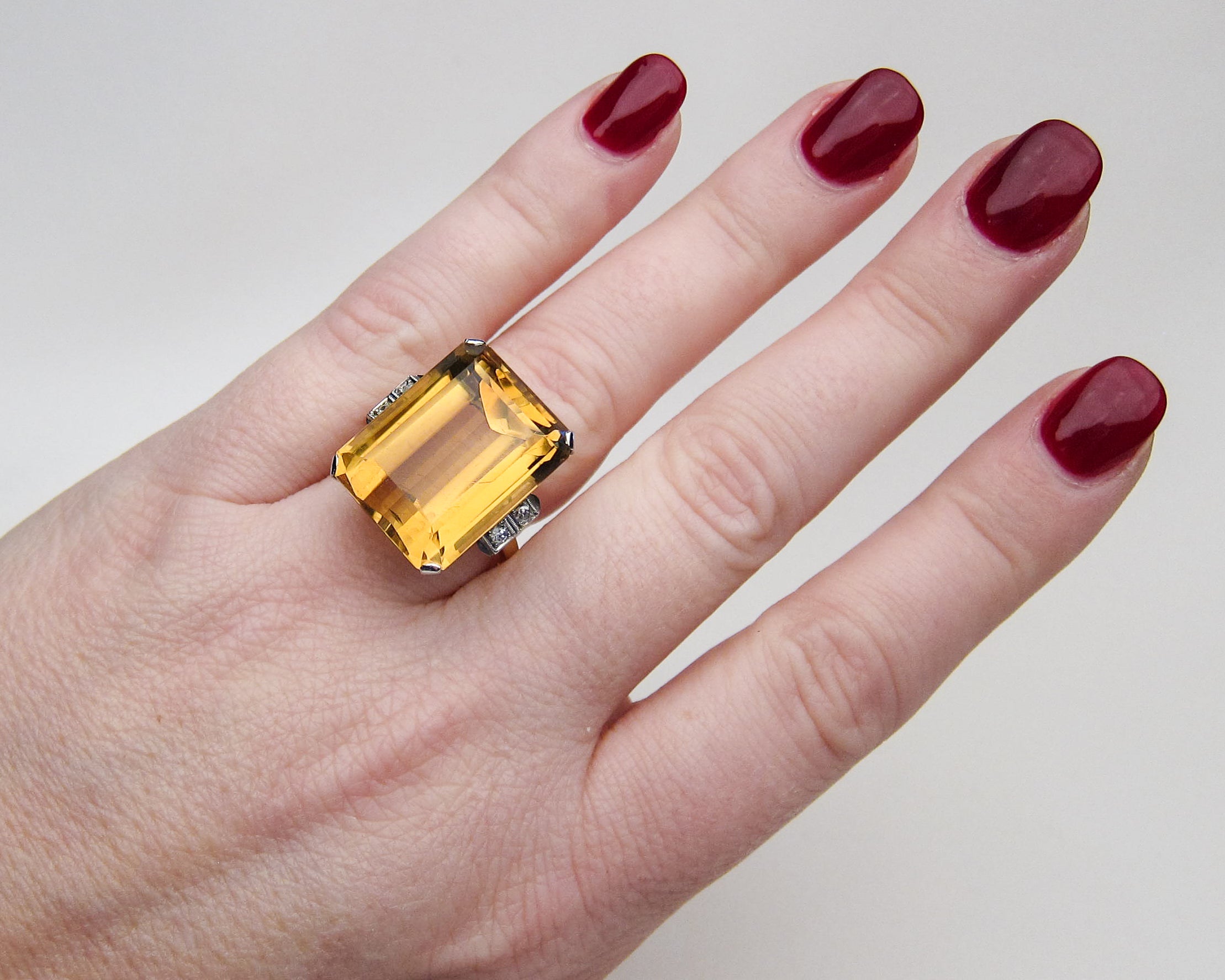 Retro-Era Citrine & Diamond Dinner Ring