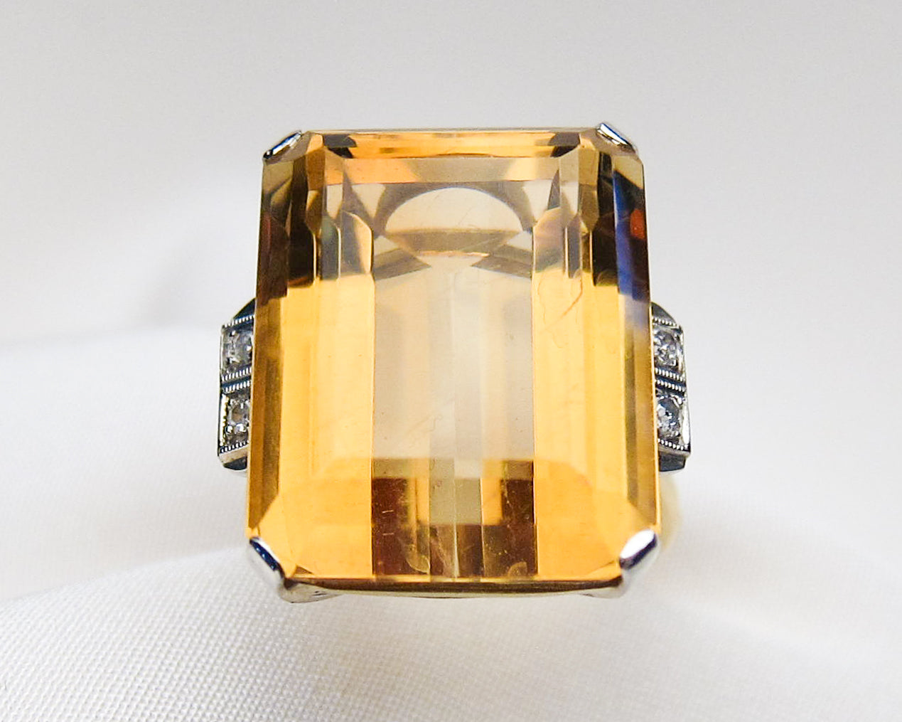 Retro-Era Citrine & Diamond Dinner Ring